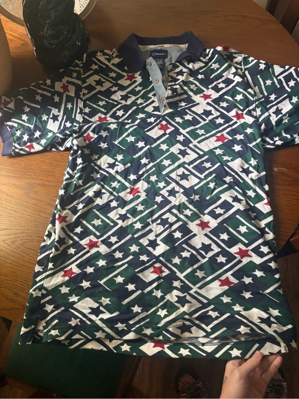 Catalina Green & Navy Star-Print Polo with Red Accents
